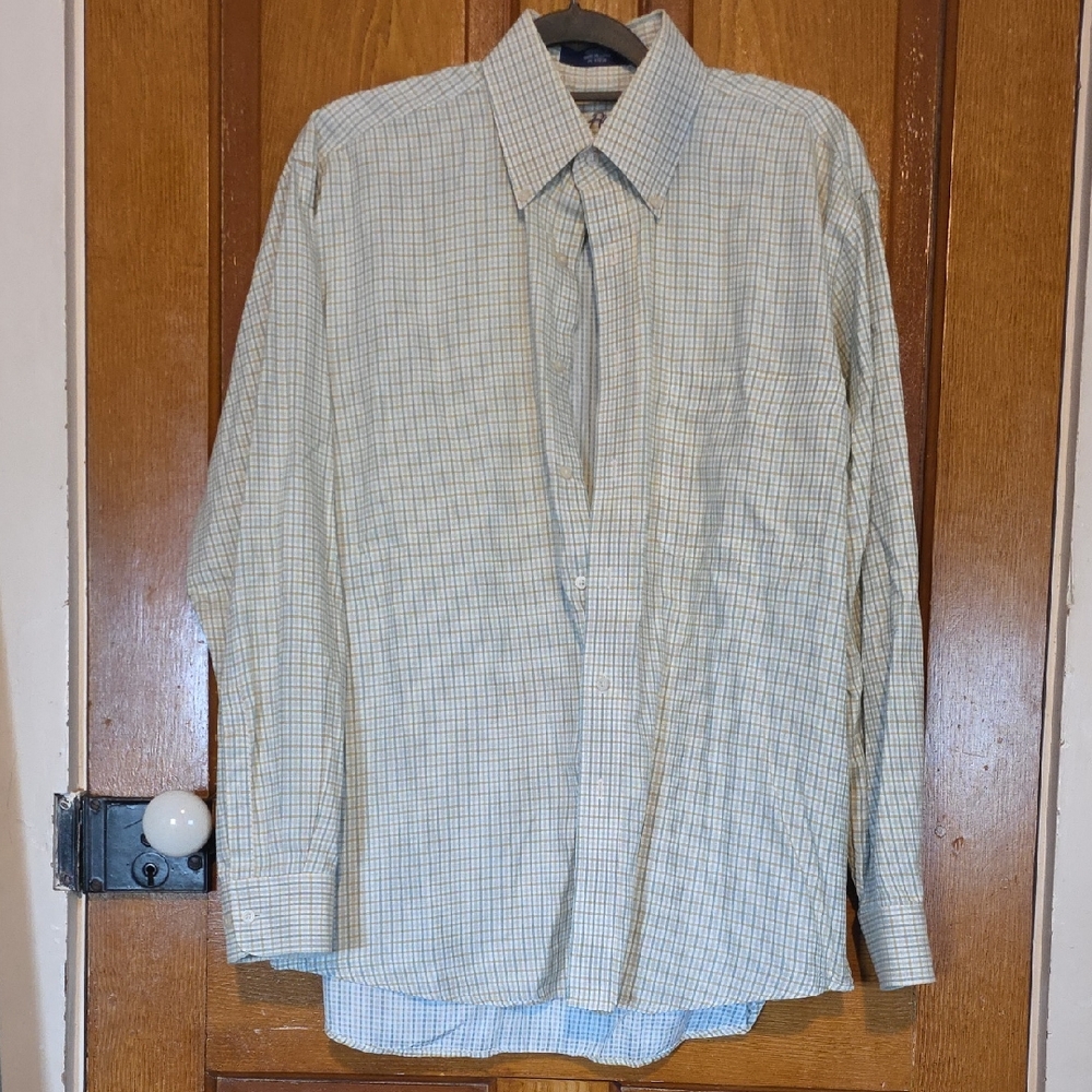 Alan Flusser Men's Plaid Shirt - Cream and Green